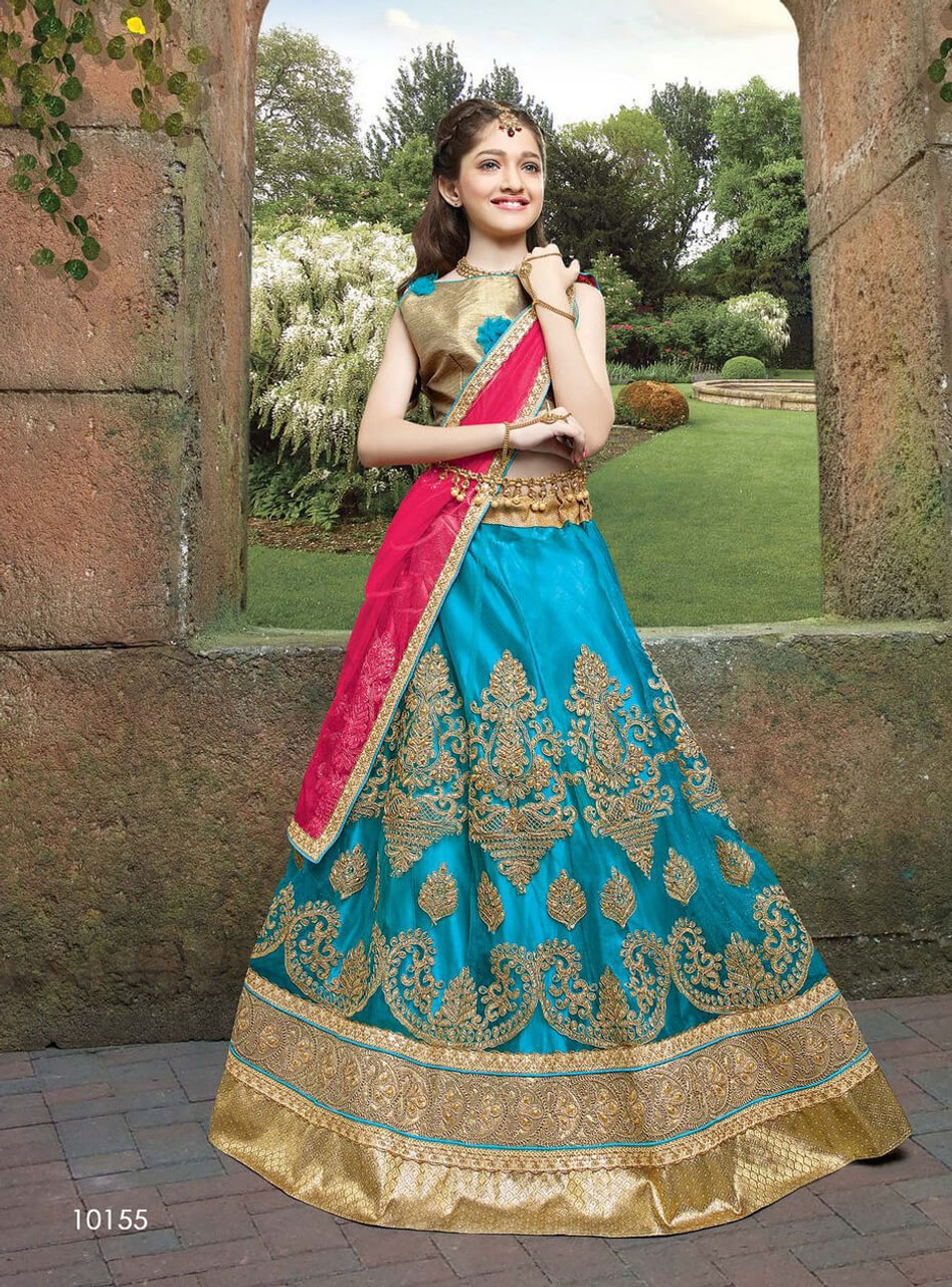 Buy Blue Cotton Printed Floral Motifs Lehenga And Choli Set For Girls by  FAYON KIDS Online at Aza Fashions.