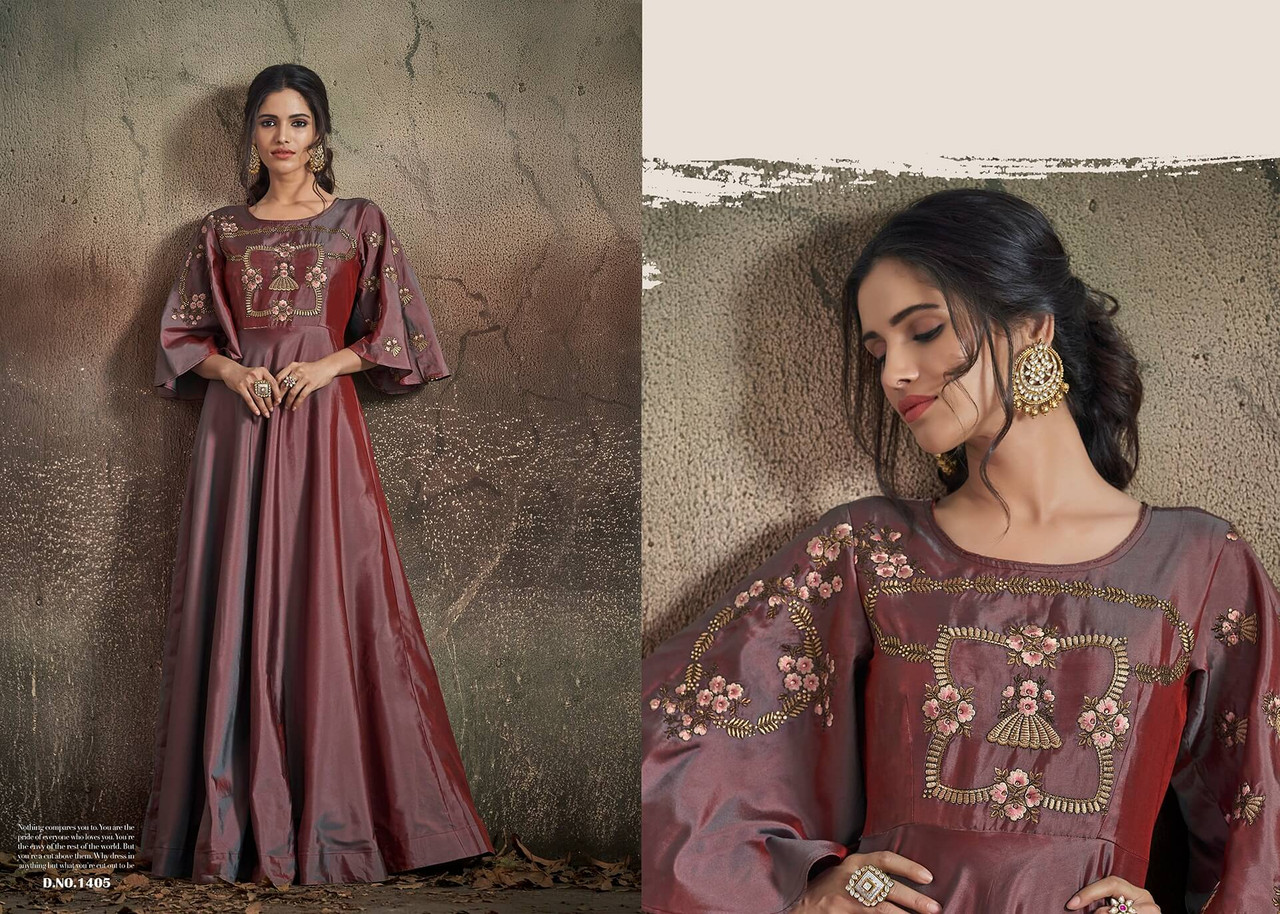 Buy Green Tapeta Silk Embroidery Work Party Wear Gown(Top Stitched And  Bottom Unstitched) 117232 Online