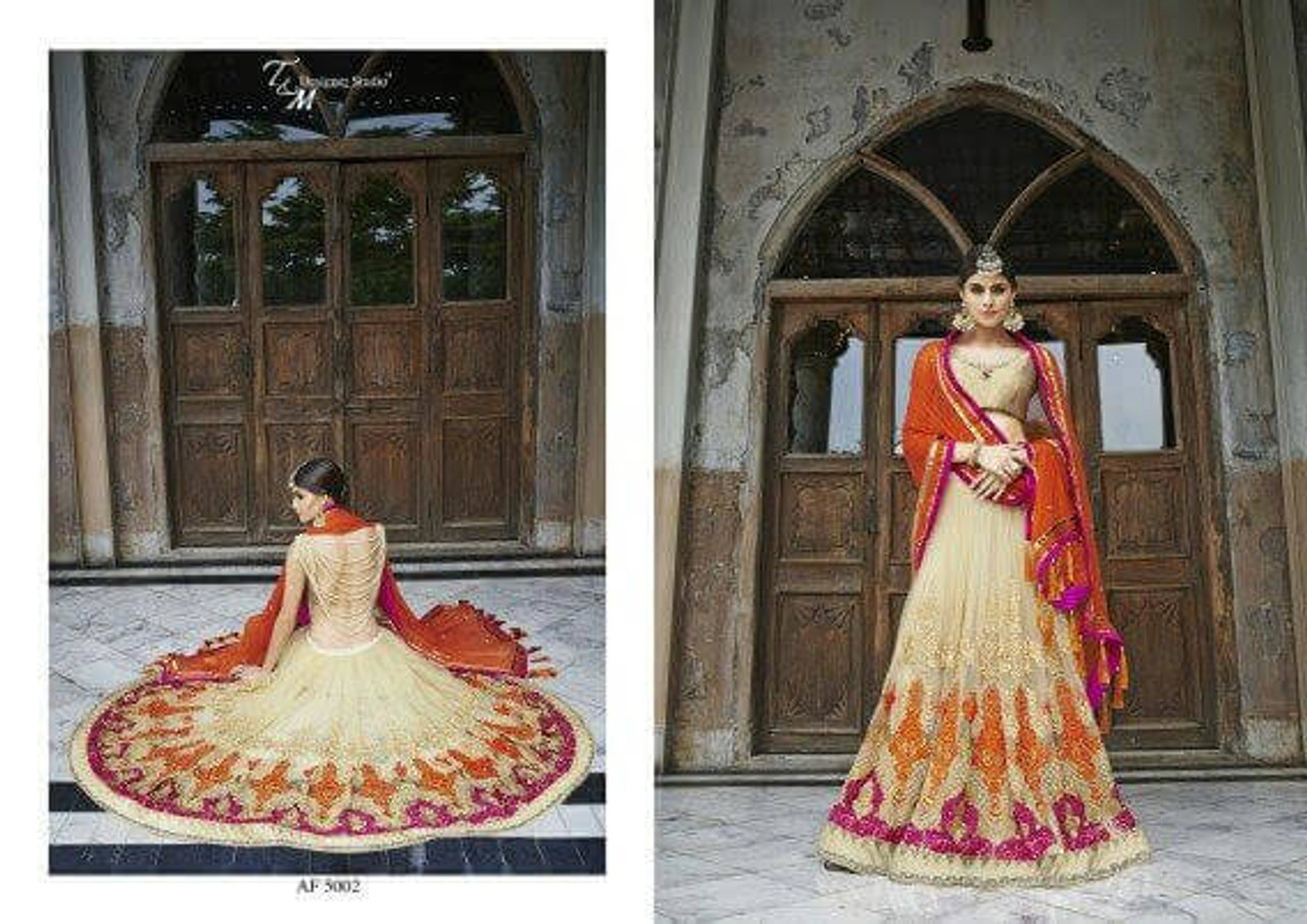 Buy Vasoya Oveases's Designer Heavy Fabric Kanjipuram Lehenga, Choli and  Dupatta Material for Women - Orange at Amazon.in