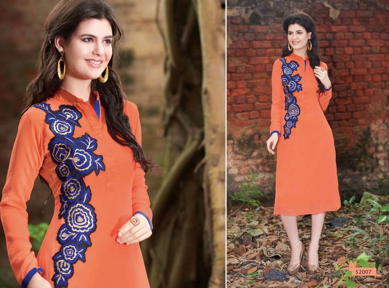 273 - Orange Premium Rayon Empire Short Kurti