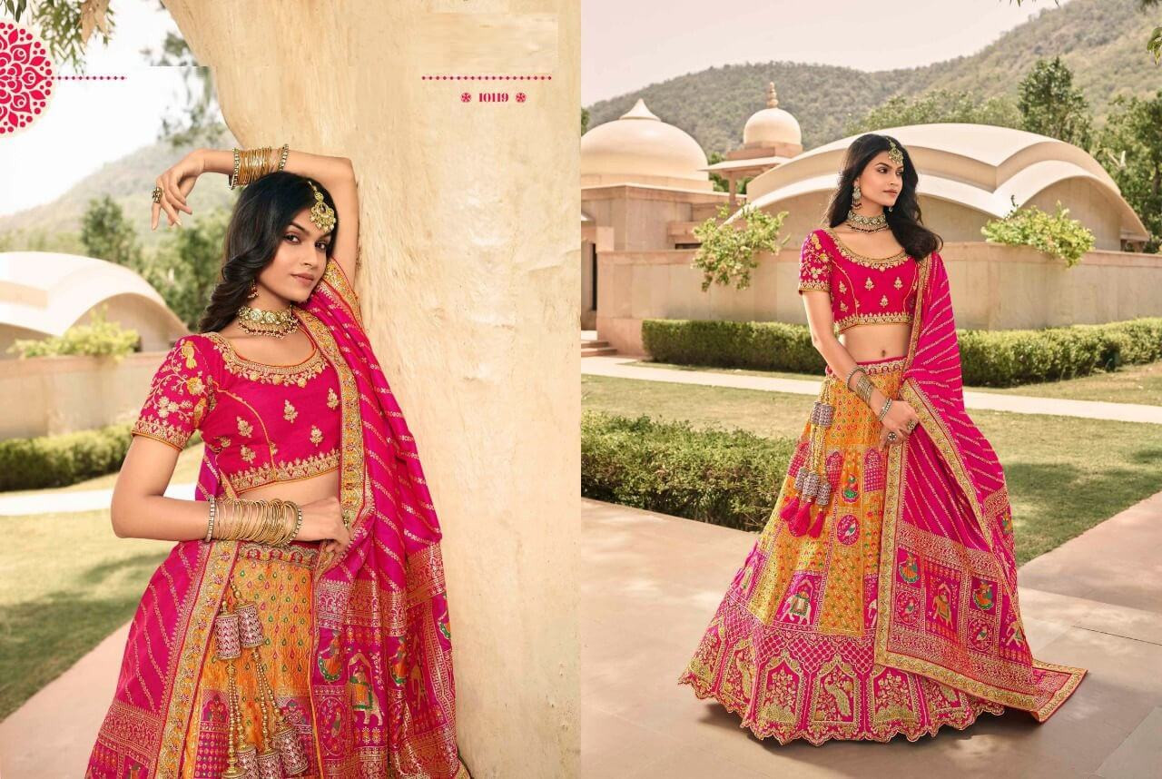 Yellow banarasi silk embroidered lehenga choli 10119