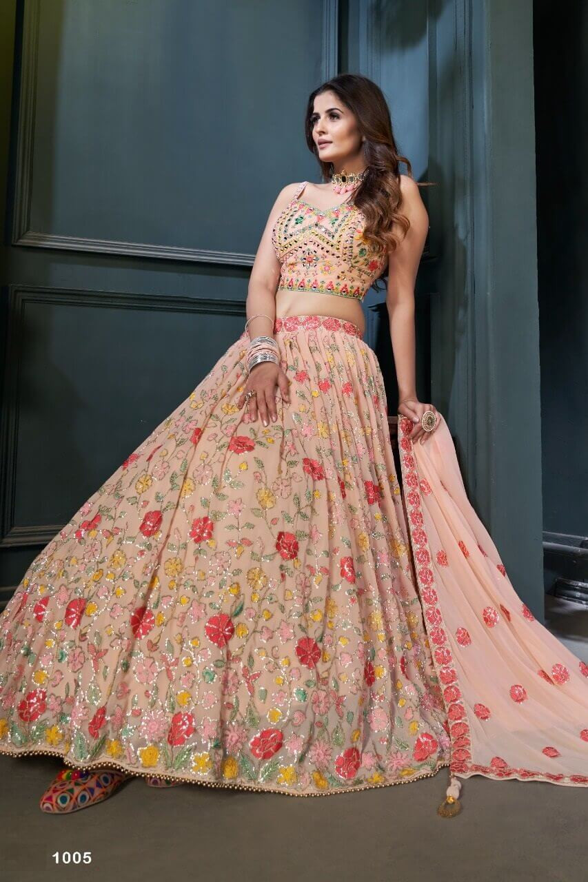 Light Peach Peacock Lehenga Set – Tirumala Designers