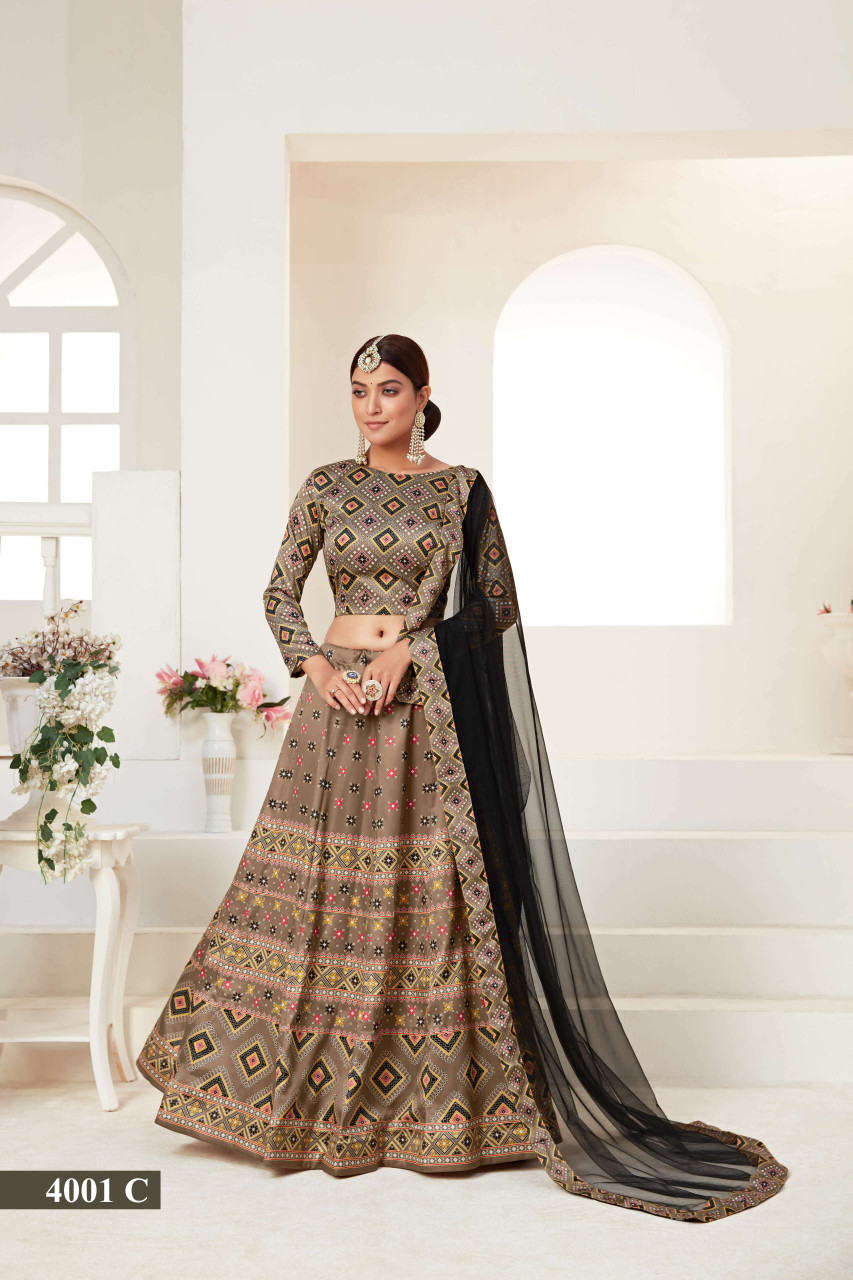 Brown net embroidered lehenga choli 1042