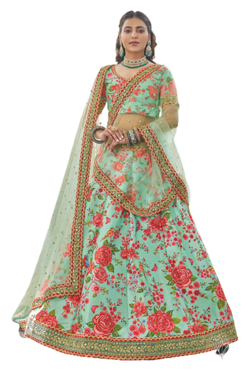 Buy Arctic Blue Organza Floral Digital Print Umbrella Lehenga Party Wear  Online at Best Price | Cbazaar