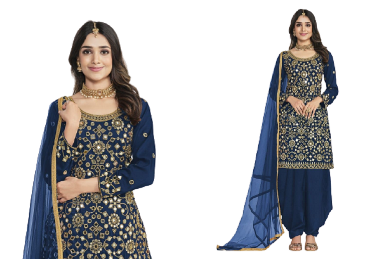 Blue Faux Georgette Casual Wear Salwar Suit