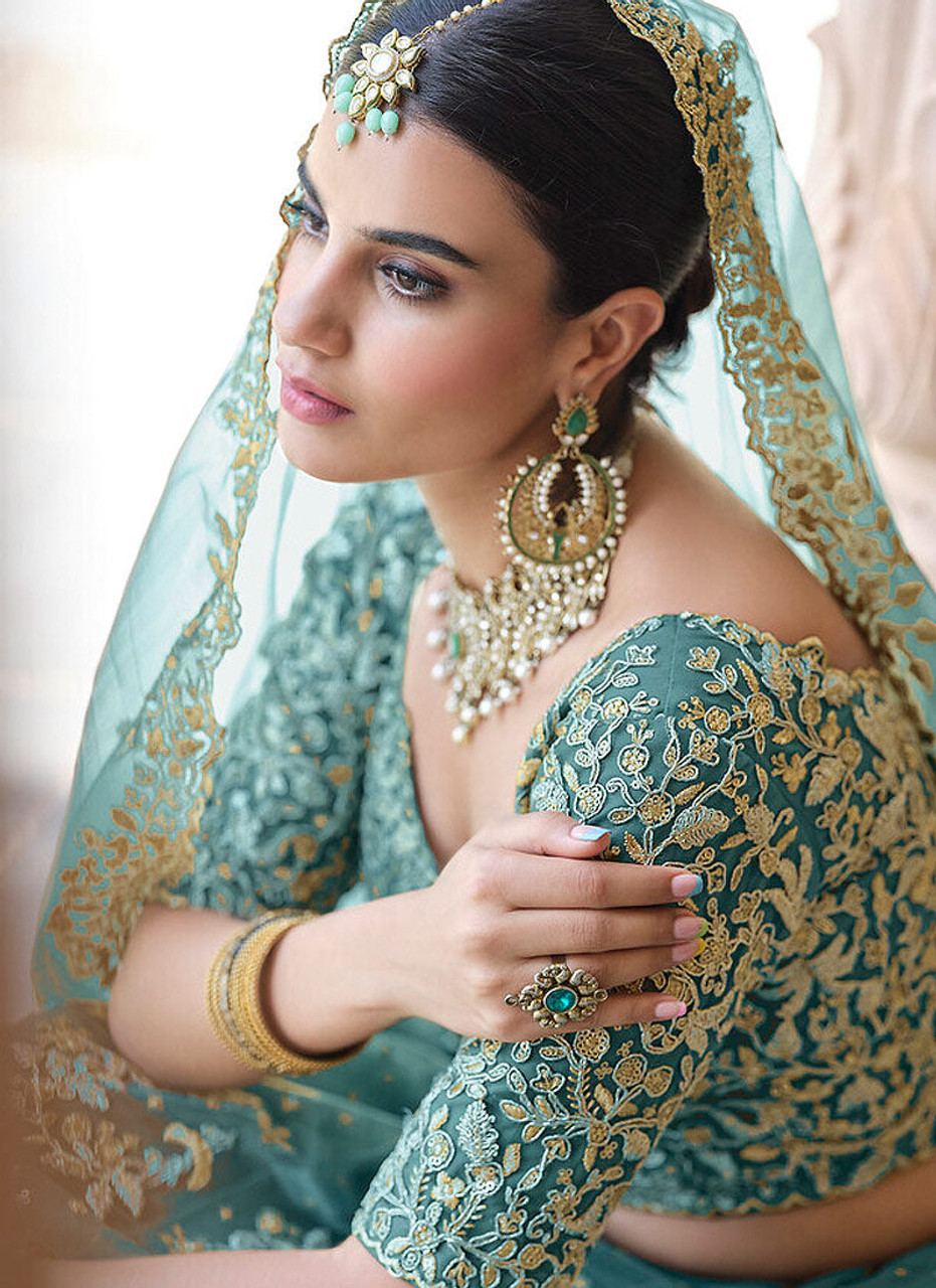 Beautiful Turquoise Designer Indian Wedding Lehenga Choli