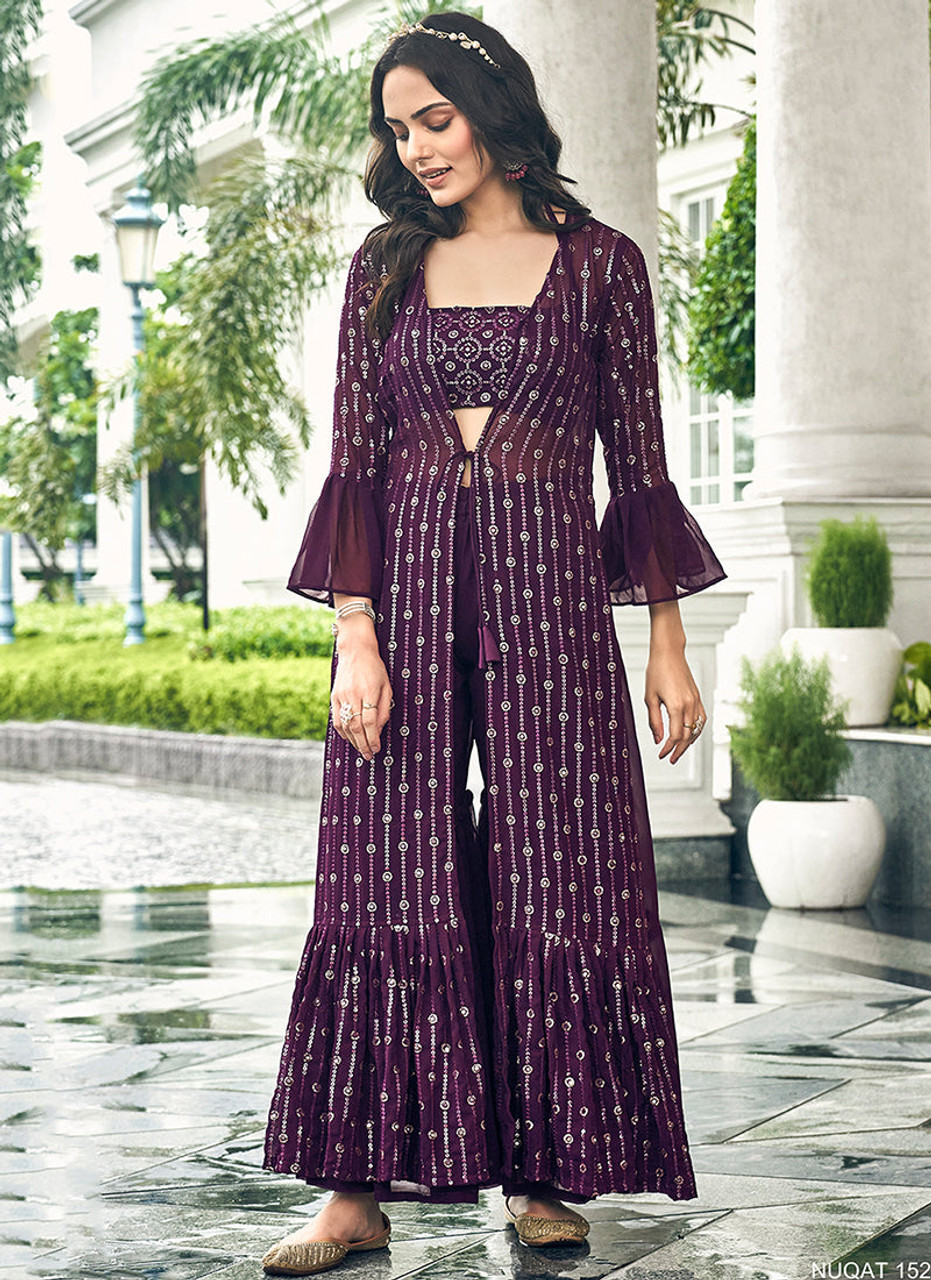 Buy Inddus Beautiful Off White Embroidered Partywear Palazzo-Suit Online –  Inddus.com