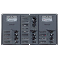 BEP AC Circuit Breaker Panel w\/Analog Meters, 12SP 2DP AC230V Stainless Steel Horizonal [900-AC3-AM]