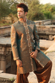 Amazing Green Art Brocade Designer Sherwani1045