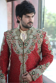 Amazing Red Art Silk Designer Sherwani1049