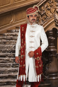 Amazing White Silk Brocade Designer Sherwani1144