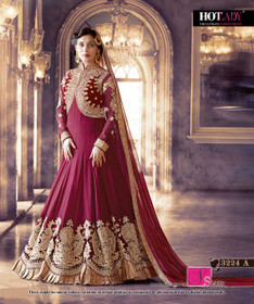 Magenta color Full Sleeves Floor Length Flared Pure Georgette Fabric Suit