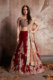 Red color Velvet Silk Fabric Lehenga Choli