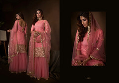 Pink color Soft Net Fabric Palazzo Suit