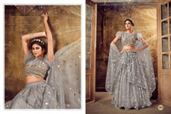 Bluish Grey color Soft Net Fabric Lehenga Choli