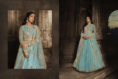 Blue color Full Sleeves Floor Length Net and Georgette Fabric Anarkali style Suit