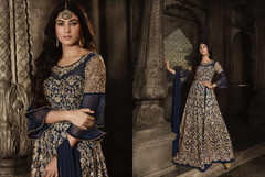 Royal Blue color Full Sleeves Floor Length Net Fabric Anarkali style Suit