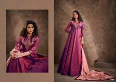 Magenta color Double shade Floor Length Silk Fabric Ban Neck Design Gown