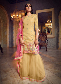 Light Yellow color Organza Fabric Suit