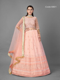 Powder Peach color Soft Net Fabric Lehenga Choli