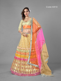 Golden color Soft Net Fabric Lehenga Choli