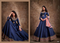 Royal Blue color Silk Fabric Floor Length Embroidery work Gown