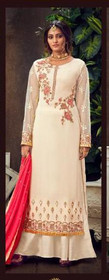 Cream color Pure Georgette Fabric Embroidered Party Wear Suit