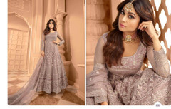 Light Mauve shade Full Sleeves Floor Length Anarkali style Party Wear Suit