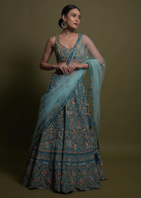 Blue color Raw Silk Fabric Lehenga Choli