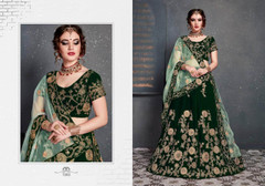 Green color Velvet Fabric Lehenga Choli