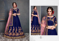 Royal Blue color Taffeta Satin Silk Fabric Lehenga Choli