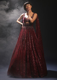 Maroon color Net Fabric Lehenga Choli