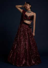 Maroon color Net Fabric Lehenga Choli