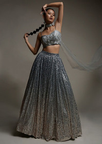 Greyish Blue color Net Fabric Lehenga Choli