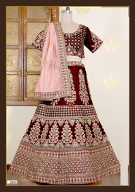 Maroon color Velvet Fabric Lehenga Choli