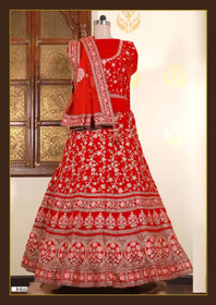 Red color Velvet Fabric Lehenga Choli