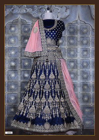 Royal Blue color Velvet Fabric Lehenga Choli