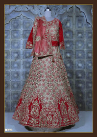 Grey and Red color Velvet Fabric Lehenga Choli