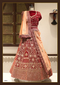 Red color Velvet Fabric Lehenga Choli