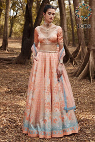 Peach and Blue color Printed Pure Killer Silk Fabric Lehenga Choli