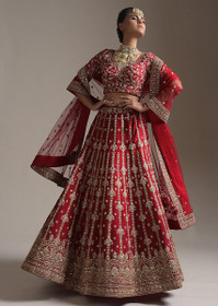 Bridal wear Red color Silk Fabric Lehenga Choli