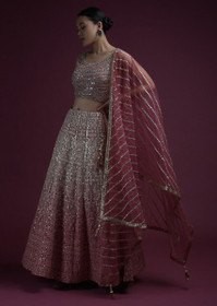 Pink and Off White color Georgette Fabric Lehenga Choli