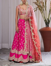 Hot Pink color Silk Fabric Lehenga Choli