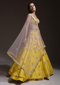 Yellow color Raw Silk Fabric Lehenga Choli