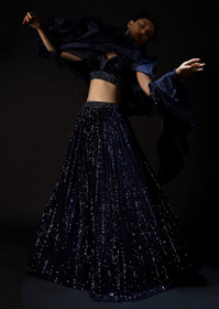 Midnight Blue color Velvet Fabric Lehenga Choli