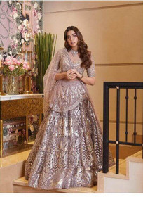 Grey color Net Fabric Lehenga Choli