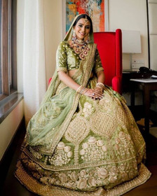 Olive Green color Silk Fabric Lehenga Choli