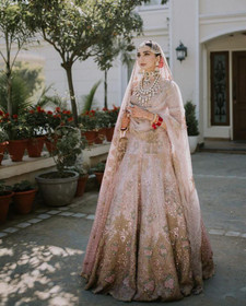 Powder Pink and Beige color Silk Fabric Lehenga Choli