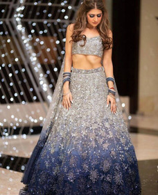 Powder Blue color Net Fabric Lehenga Choli