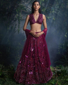 Dark Magenta color Net Fabric Lehenga Choli